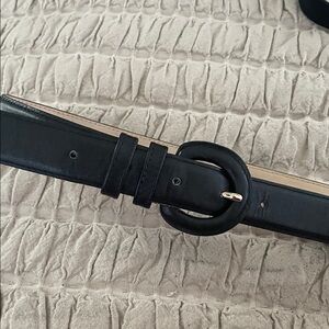 Chic Black Leather Belt with Gold Buckle